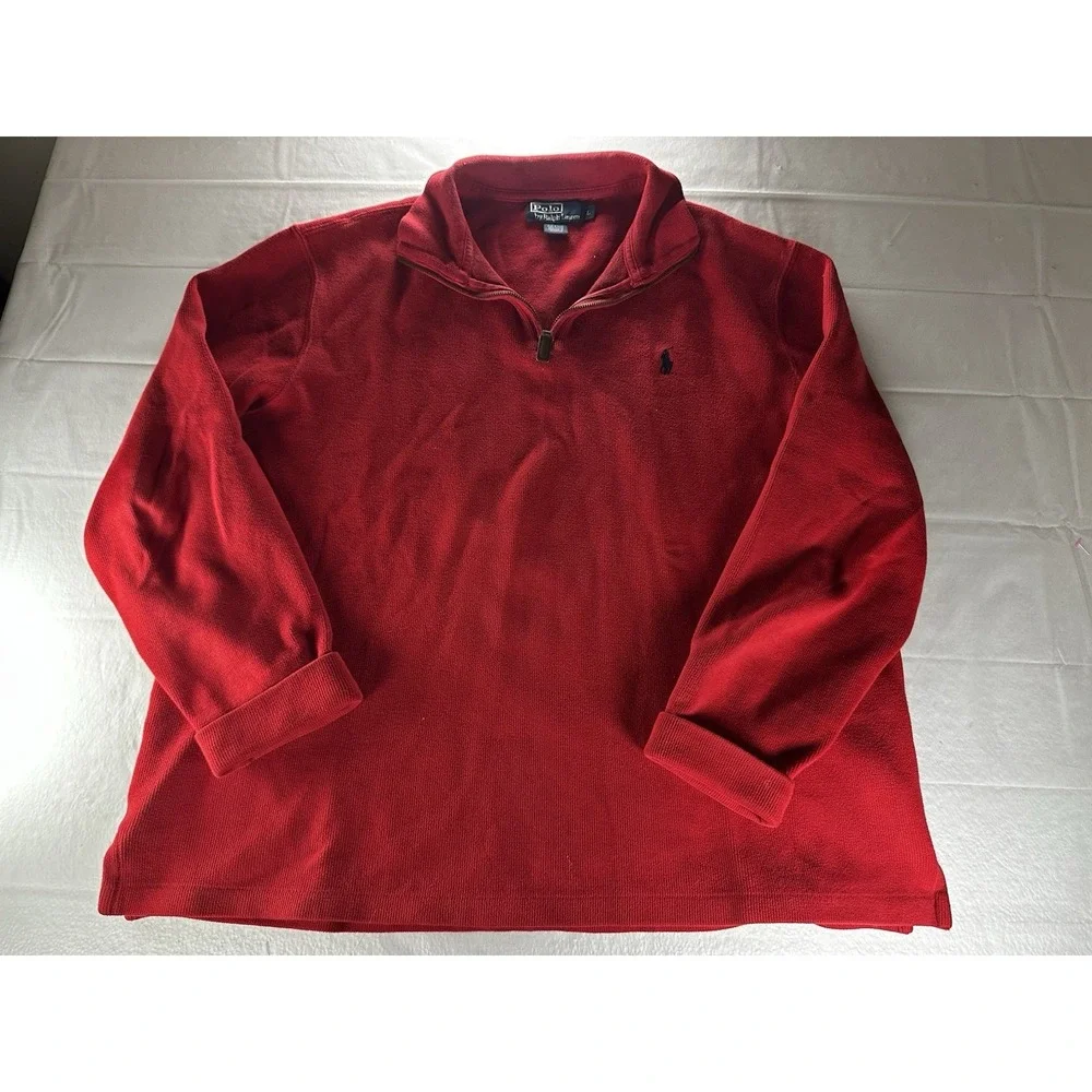 VTG 90s Polo Ralph Lauren Sweater Mens Large Red Quarter Zip Cotton Pullover